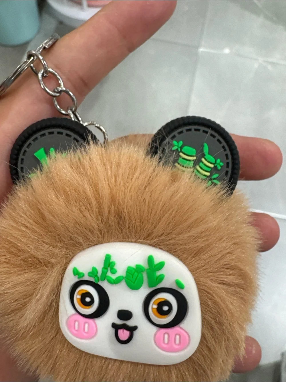 Cute Brown Furry Panda Keychain for Kids